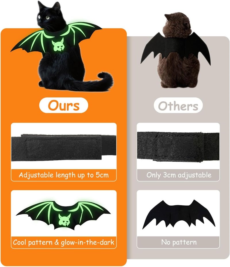 Fiemack Cat Halloween Costume Bat Wings - Glow in The Dark Pet Halloween Party Cosplay Dress Up Accessories for Cats Small Puppy Dog - Image 3